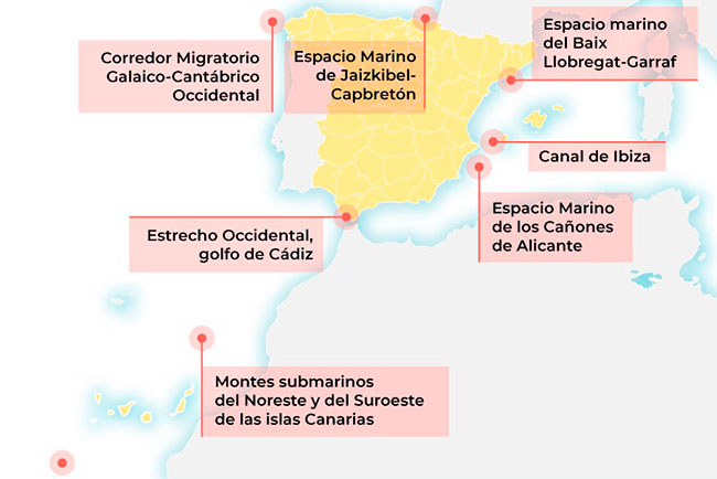 mapa ocho nuevos espacios marinos protegidos en España