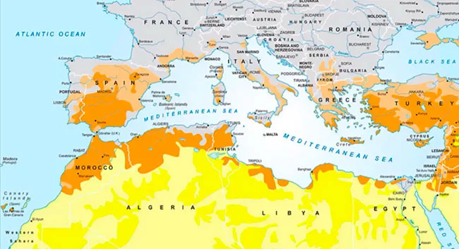 mapa cuenca mediterranea vulnerable al cambio climatico