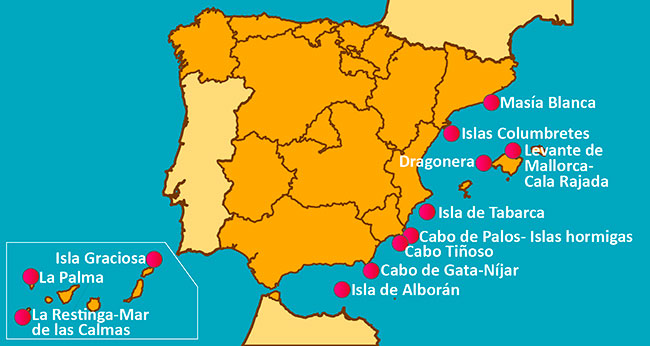 mapa reservas marinas de España