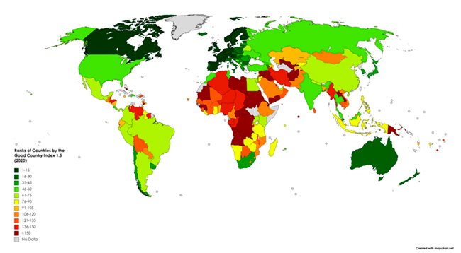 mapa Good Country Index 2020