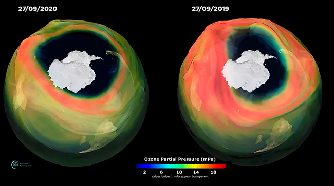 imagenes comparativas agujero capa de ozono 2019-2020