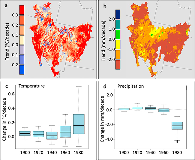 Figura 3 gráficos de cambios de temperaturas y precipitaciones del trabajo sobre humedales alterados por el clima de ambientes áridos